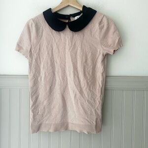 Elle Blush Top with Black Peter Pan Collar size XS